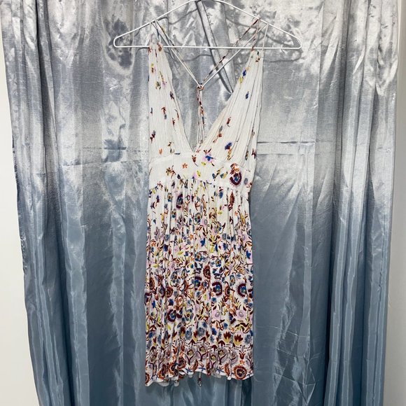 URBAN OUTFITTERS Light Baby Blue Floral Flare Halter Dress Boho Sz L - Picture 2 of 10